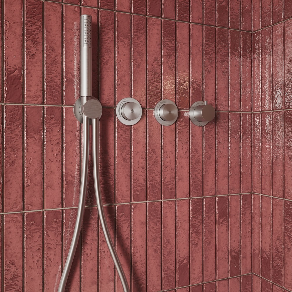 Lifestyle image of Crosswater Module Push Brushed Stainless Steel Dual Outlet Shower Valve & Handset